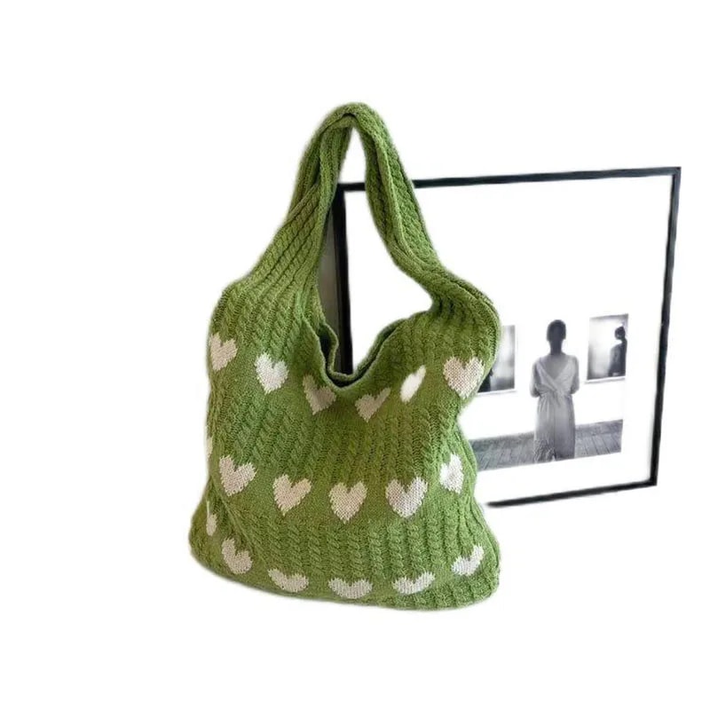Summer Womens Handmade Knitted Bag Woolen Underarm Shoulder Love Bag 5