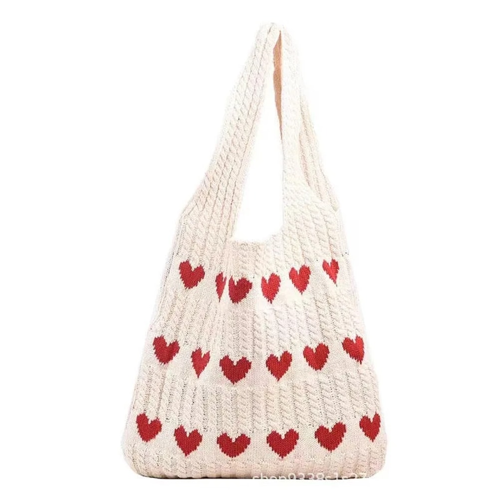 Summer Womens Handmade Knitted Bag Woolen Underarm Shoulder Love Bag 8