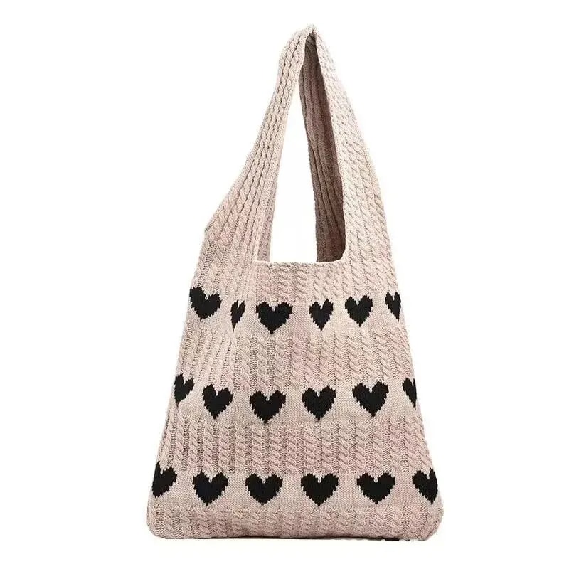 Summer Womens Handmade Knitted Bag Woolen Underarm Shoulder Love Bag 9