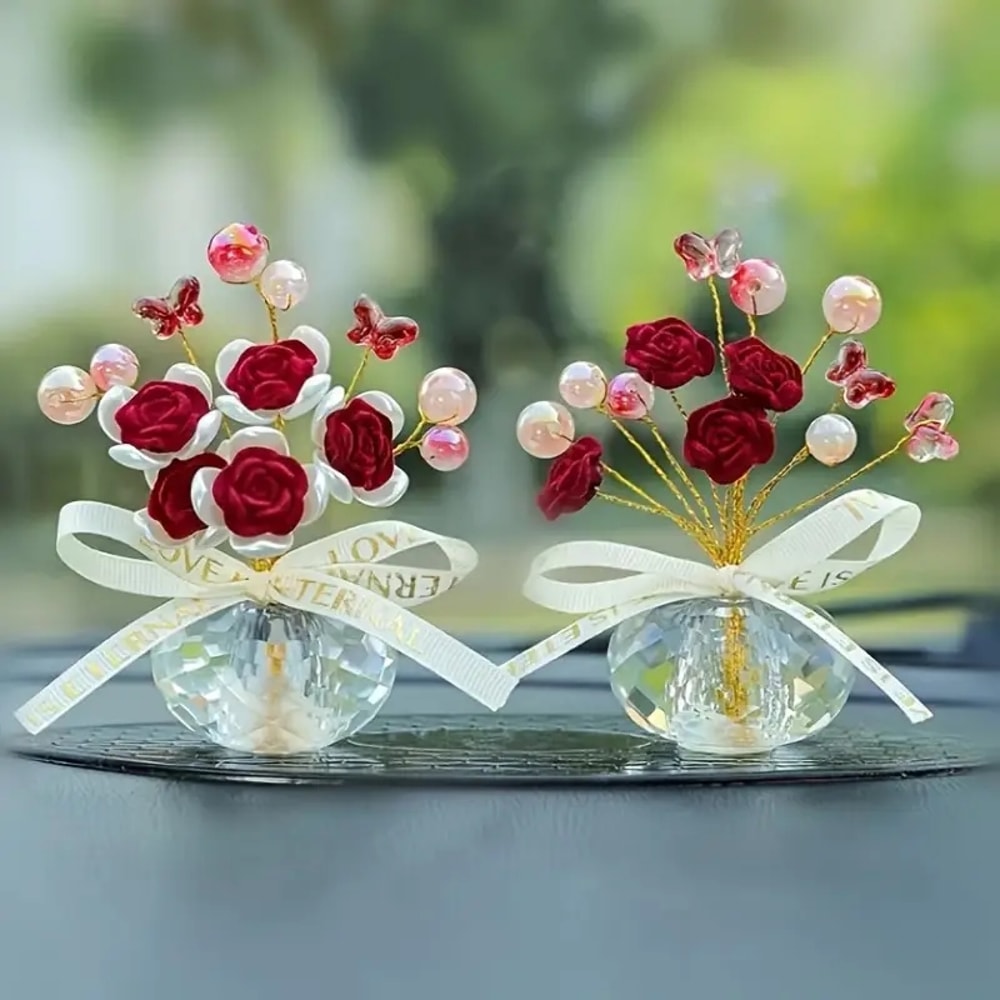 Crystal Glass Rose Dashboard Ornament Elegant Decor For Home Bedroom Car Perfect Holiday Gift For 1