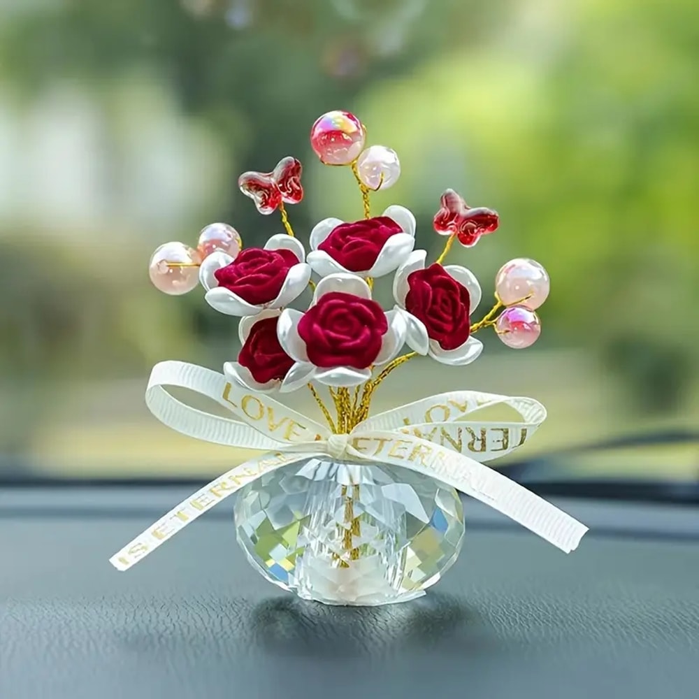 Crystal Glass Rose Dashboard Ornament Elegant Decor For Home Bedroom Car Perfect Holiday Gift For 3