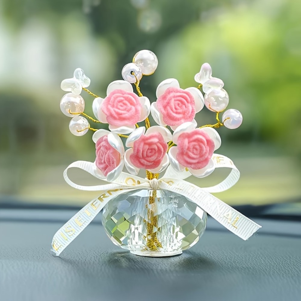 Crystal Glass Rose Dashboard Ornament Elegant Decor For Home Bedroom Car Perfect Holiday Gift For 4