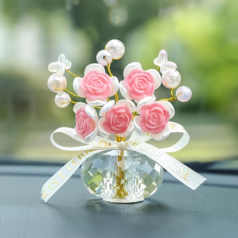 Crystal Glass Rose Dashboard Ornament Elegant Decor For Home Bedroom Car Perfect Holiday Gift For 4