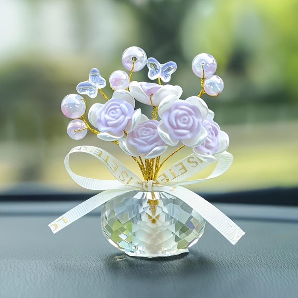 Crystal Glass Rose Dashboard Ornament Elegant Decor For Home Bedroom Car Perfect Holiday Gift For 5