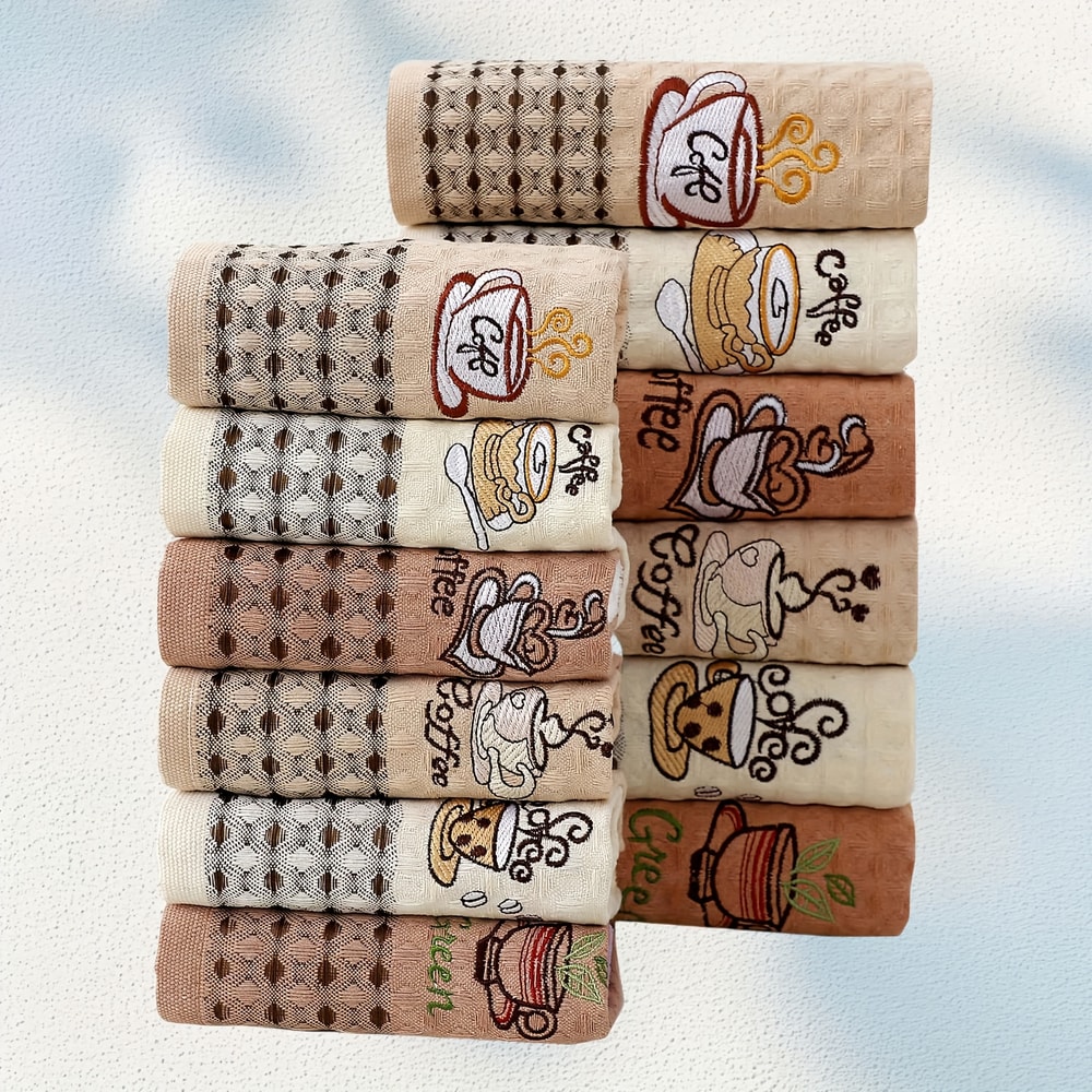 Super Absorbent Coffee Cup Embroidered Kitchen Dish Towels Set Quick Dry Kitchen Cleaning Cloths Ho 1