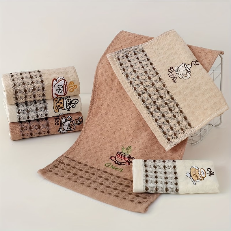 Super Absorbent Coffee Cup Embroidered Kitchen Dish Towels Set Quick Dry Kitchen Cleaning Cloths Ho 2
