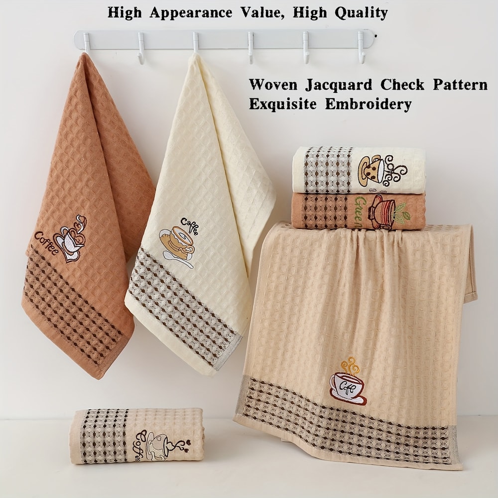 Super Absorbent Coffee Cup Embroidered Kitchen Dish Towels Set Quick Dry Kitchen Cleaning Cloths Ho 5