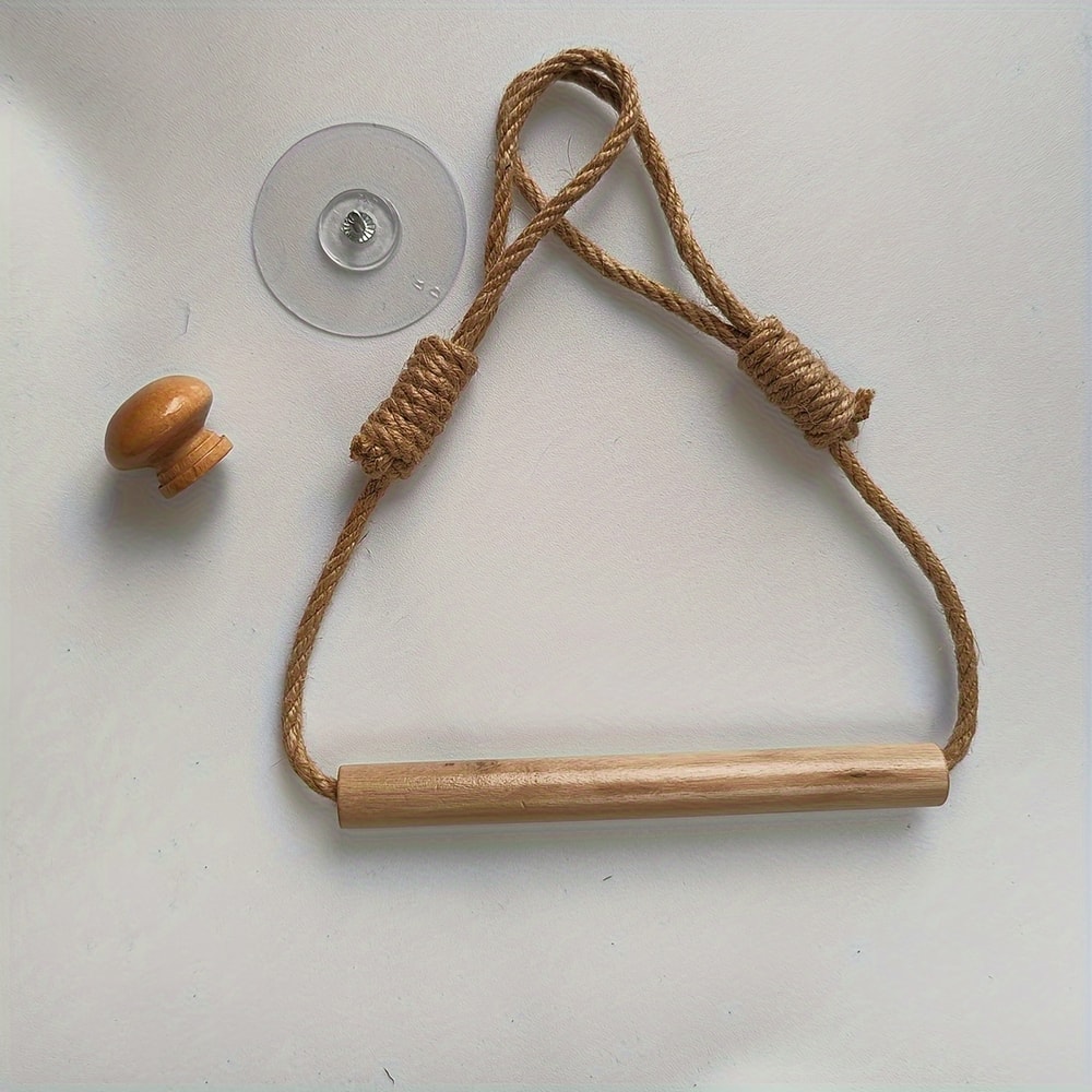 Decorative Bathroom Tissue Dispenser WallMounted Rustic Hemp Rope Wooden Stick Toilet Paper Holder 3