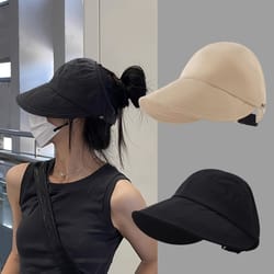 women's breathable sun hat with wide brim, uv protection, open-top peaked visor for ponytails, summer hat for women