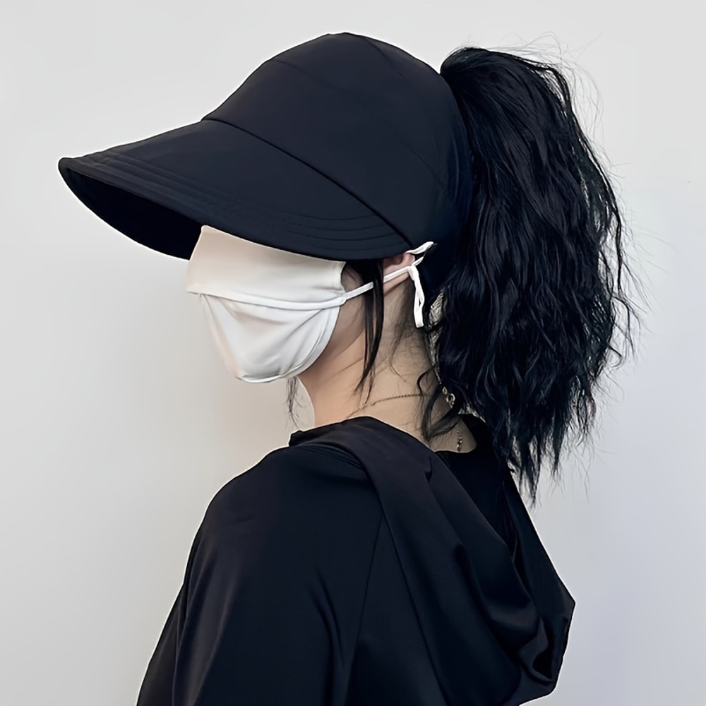 Womens Breathable Sun Hat With Wide Brim UV Protection OpenTop Peaked Visor For Ponytails Summer Ha