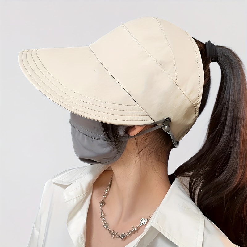 Womens Breathable Sun Hat With Wide Brim UV Protection OpenTop Peaked Visor For Ponytails Summer Ha