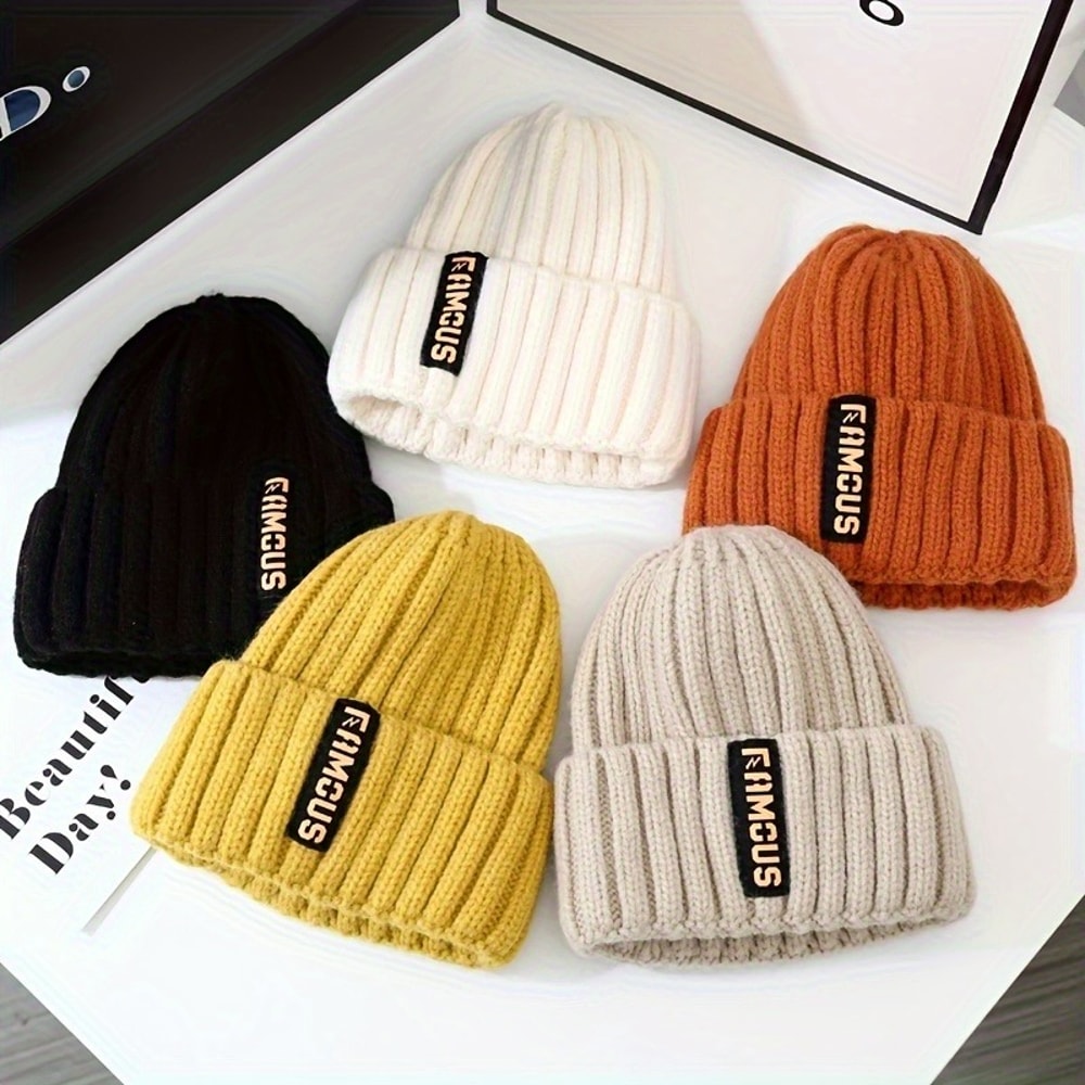 Breathable Chic Womens Knit Beanie Stretchy Acrylic Fiber EarWarming Winter Hat With Long Label De 1