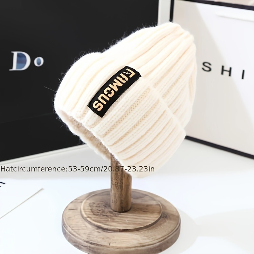 Breathable Chic Womens Knit Beanie Stretchy Acrylic Fiber EarWarming Winter Hat With Long Label De 3