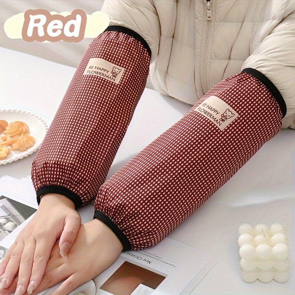 Waterproof HeavyDuty Arm Sleeves Plaid Design Oil Dust Resistant For Cleaning Dishwashing Lab Work 3