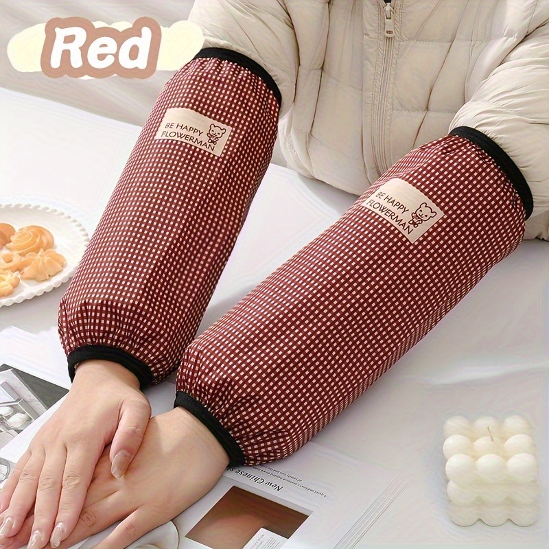Waterproof HeavyDuty Arm Sleeves Plaid Design Oil Dust Resistant For Cleaning Dishwashing Lab Work 3