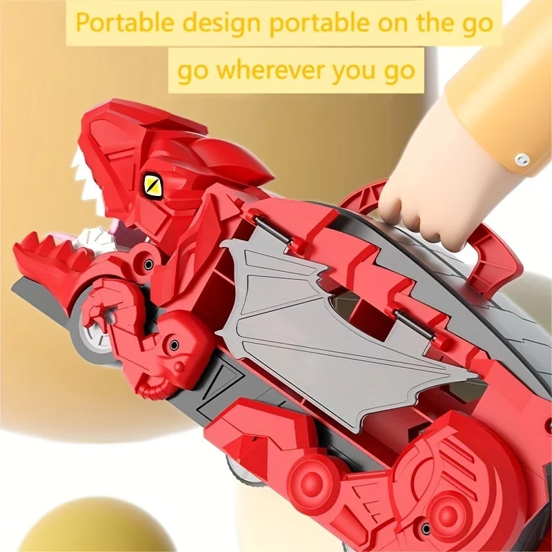 Dinosaur Swallowing Track Deformation Truck Toy With Alloy Racing Car Foldable Transport Storage To 1