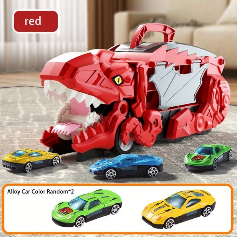 Dinosaur Swallowing Track Deformation Truck Toy With Alloy Racing Car Foldable Transport Storage To 4