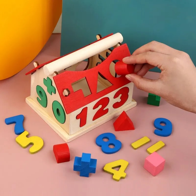 Montessori Math Toy For Toddlers Educational Wooden Puzzle Toys Count Number House Shape Matching G 3
