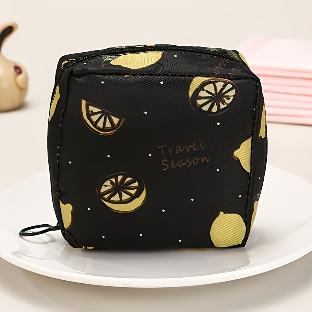 Portable Makeup Bag With Artistic Print Stylish Black Polyester Organizer Large Capacity Travel Pou 2