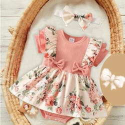 striped jumpsuit summer dress with bowknot headband cotton dress for crawling clothes floral clothes