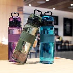 plastic water bottle, leak-proof sports drinkware with tea filter, portable transparent cup for gym and outdoor use