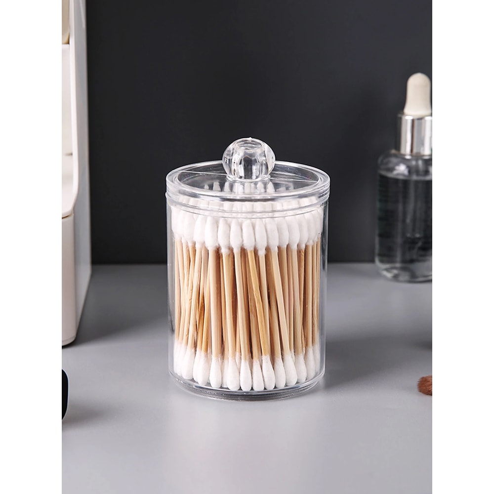 Transparent Plastic Cotton Swab Box Circular Design with Dust Cover Makeup Organizer Storage for Jewelry and Toothpicks