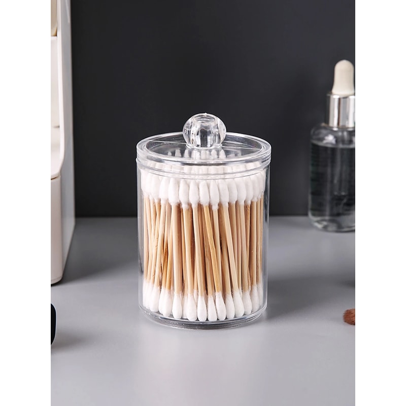 Transparent Plastic Cotton Swab Box Circular Design with Dust Cover Makeup Organizer Storage for Jewelry and Toothpicks