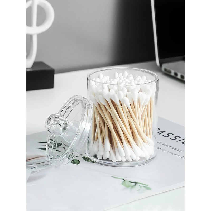 Transparent Plastic Cotton Swab Box Circular Design with Dust Cover Makeup Organizer Storage for Jewelry and Toothpicks