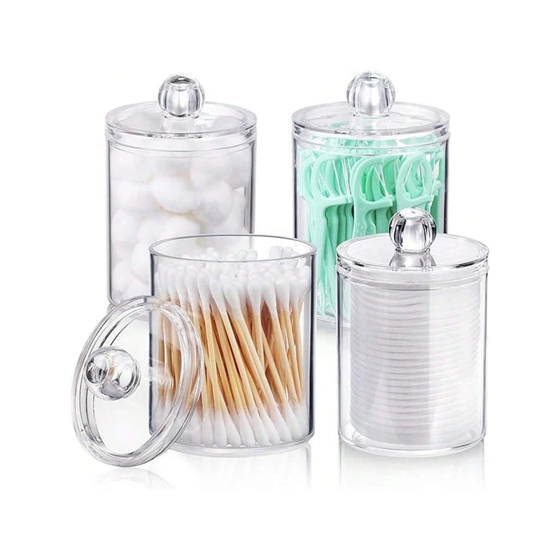 Transparent Plastic Cotton Swab Box Circular Design with Dust Cover Makeup Organizer Storage for Jewelry and Toothpicks