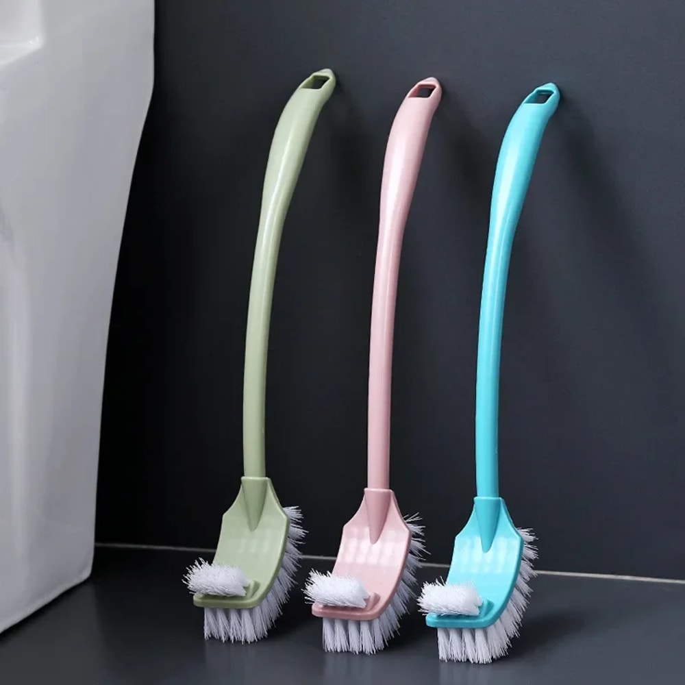Long Handle Corner Brush Soft Hair Double Head Toilet Cleaner Plastic Curved Bathroom Brush