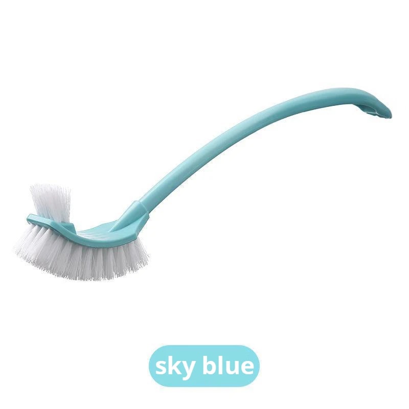 Long Handle Corner Brush Soft Hair Double Head Toilet Cleaner Plastic Curved Bathroom Brush