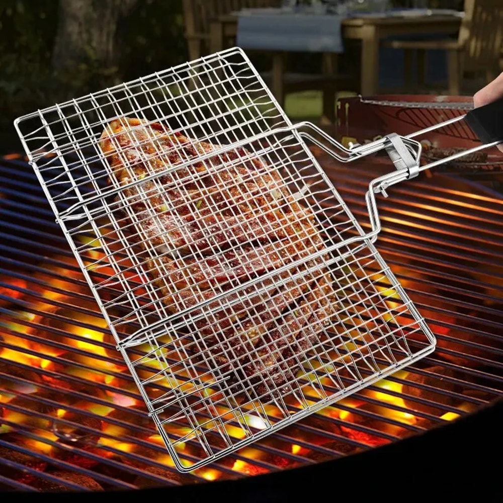 Non Stick Stainless Steel BBQ Mesh Grill Basket Mat For Meat Vegetable Steak Barbecue Picnic Party 1
