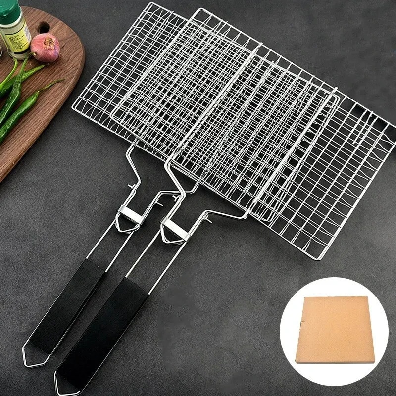 Non Stick Stainless Steel BBQ Mesh Grill Basket Mat For Meat Vegetable Steak Barbecue Picnic Party 2