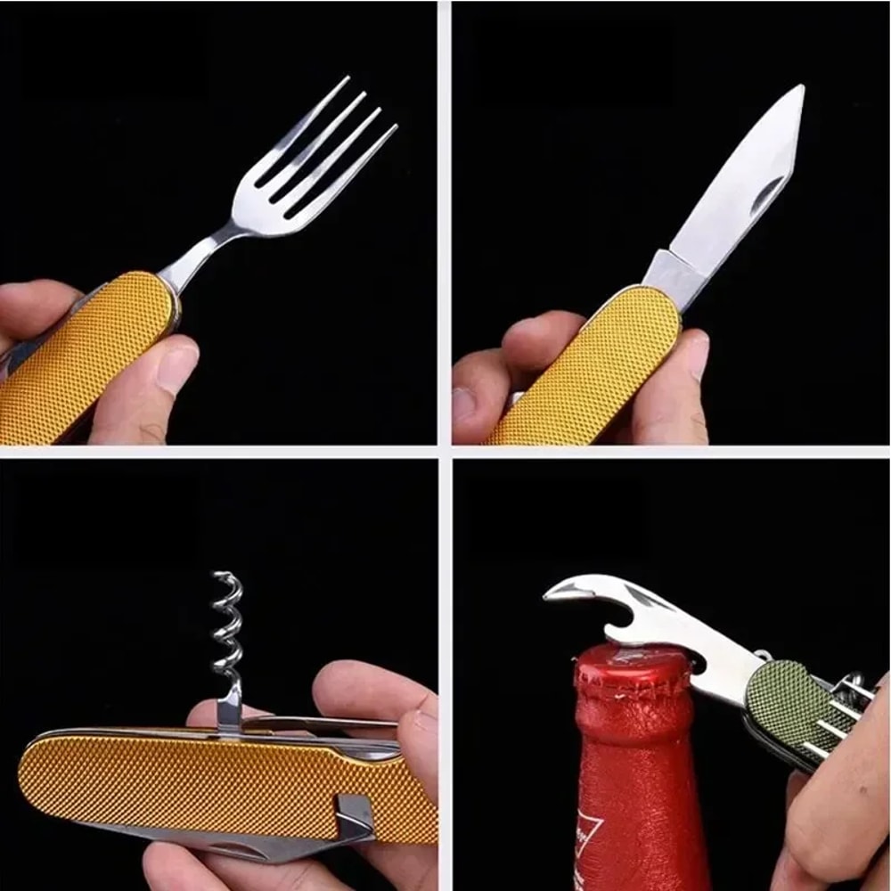 MultiFunctional Foldable Camping Utensil Set Knife Fork Spoon Combo For Outdoor Picnic Camping Spor 2