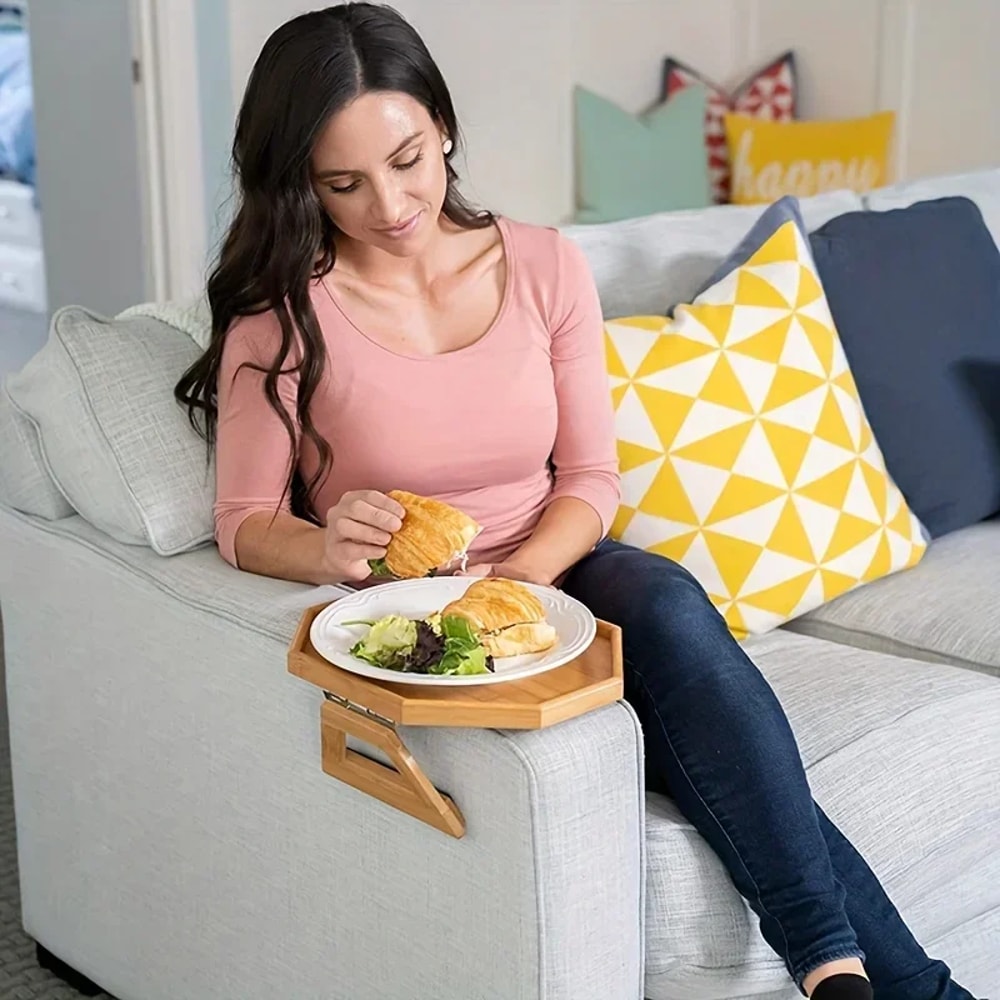 Foldable Wooden Sofa Tray Armrest Table Round Rhombus Rectangle Snack Groceries Tray 1