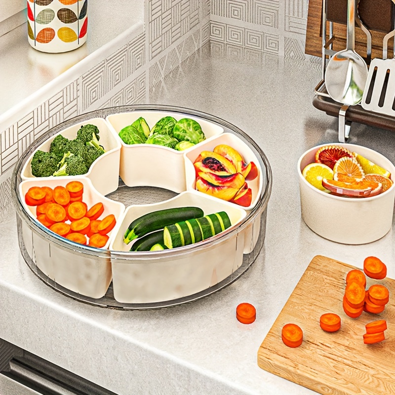 Divided Rotating Serving Tray With Lid And Handle Portable Snackle Box For Fruits Snacks Veggie Cha 4