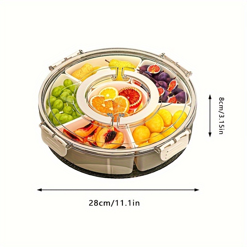 Divided Rotating Serving Tray With Lid And Handle Portable Snackle Box For Fruits Snacks Veggie Cha 6