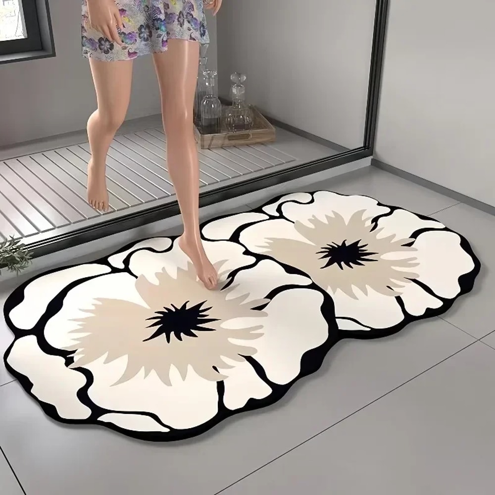 Super Absorbent Diatomaceous Floor Mat Flower Pattern NonSlip Bathroom Carpet Rug AntiFouling 0
