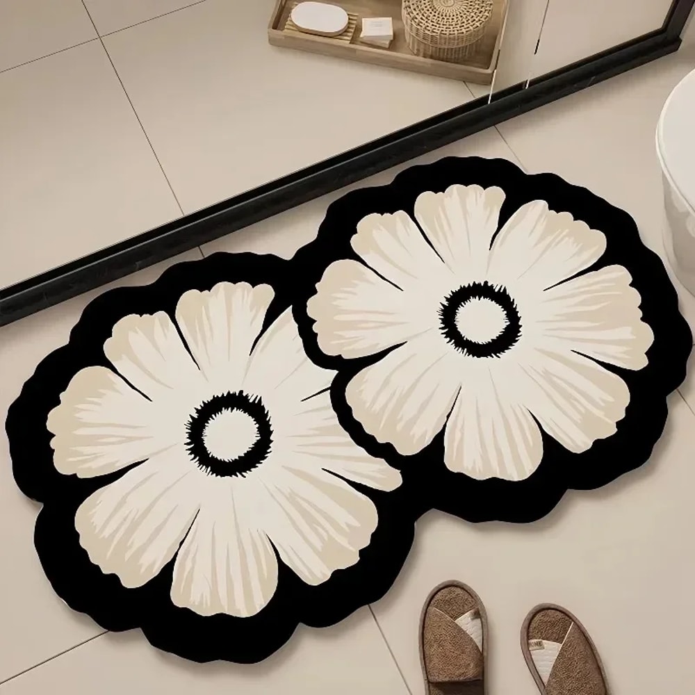 Super Absorbent Diatomaceous Floor Mat Flower Pattern NonSlip Bathroom Carpet Rug AntiFouling 1