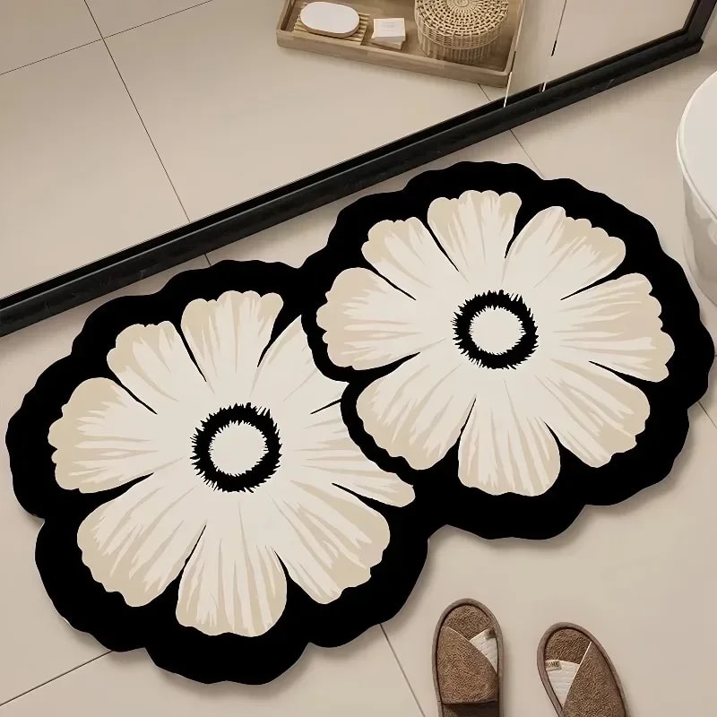 Super Absorbent Diatomaceous Floor Mat Flower Pattern NonSlip Bathroom Carpet Rug AntiFouling 1