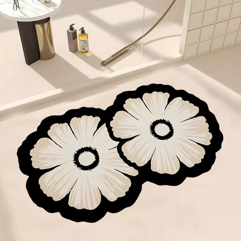 Super Absorbent Diatomaceous Floor Mat Flower Pattern NonSlip Bathroom Carpet Rug AntiFouling 3