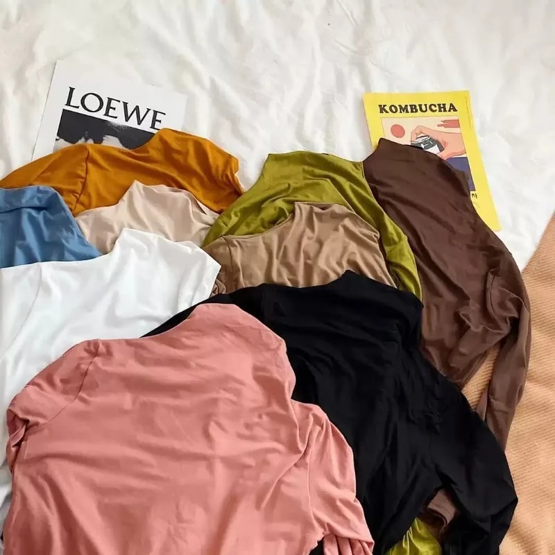 Cozy Slim Fit Women Half Turtleneck Long Sleeve Top Elegant Korean Casual Style For Autumn Winter W 1