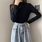 Cozy Slim Fit Women Half Turtleneck Long Sleeve Top Elegant Korean Casual Style For Autumn Winter W 3