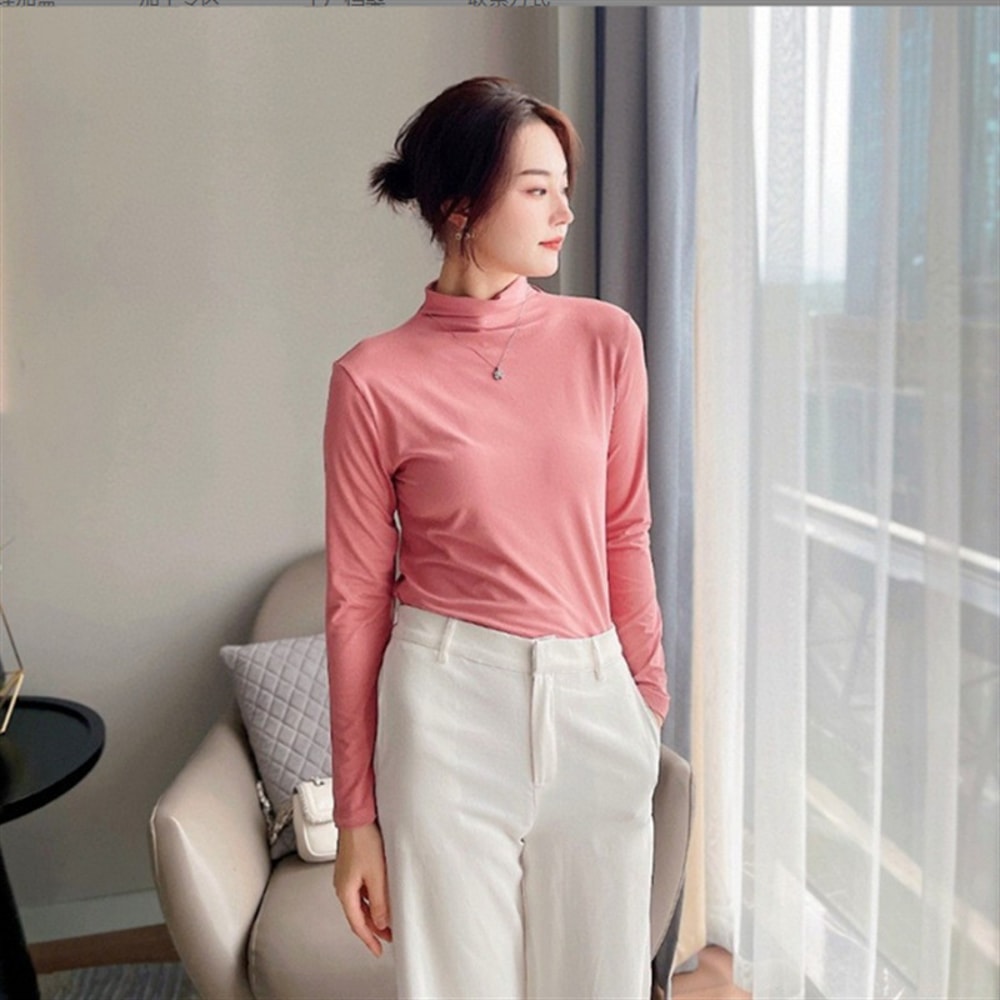 Cozy Slim Fit Women Half Turtleneck Long Sleeve Top Elegant Korean Casual Style For Autumn Winter W 5