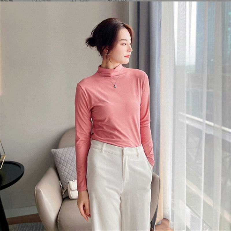 Cozy Slim Fit Women Half Turtleneck Long Sleeve Top Elegant Korean Casual Style For Autumn Winter W 5