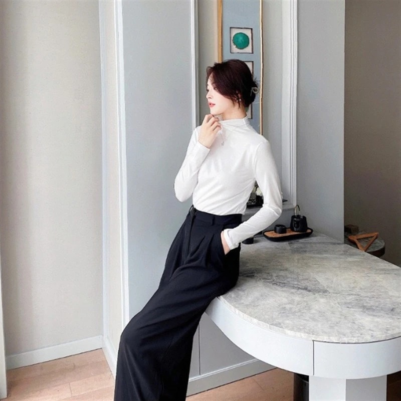 Cozy Slim Fit Women Half Turtleneck Long Sleeve Top Elegant Korean Casual Style For Autumn Winter W 6