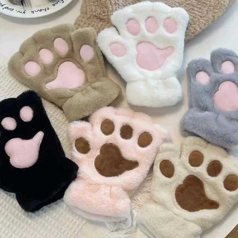 Fingerless Gloves With Bear Cat Design Plush Animal Paw Gloves For Casual Winter Streetwear And The 3