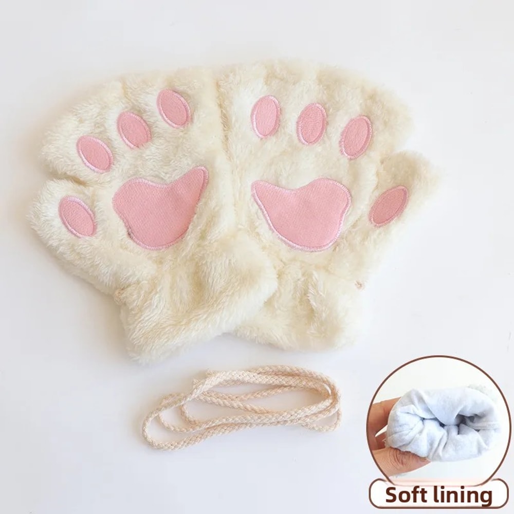 Fingerless Gloves With Bear Cat Design Plush Animal Paw Gloves For Casual Winter Streetwear And The 5