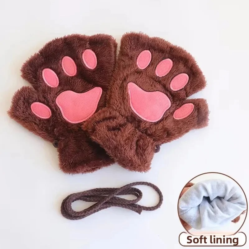Fingerless Gloves With Bear Cat Design Plush Animal Paw Gloves For Casual Winter Streetwear And The 4