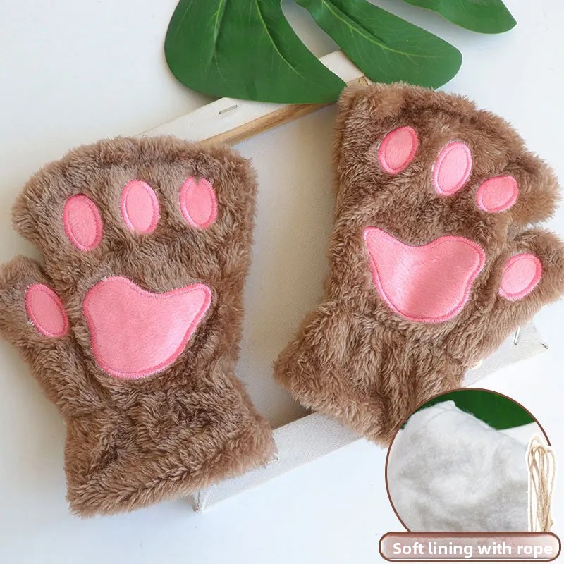 Fingerless Gloves With Bear Cat Design Plush Animal Paw Gloves For Casual Winter Streetwear And The 6